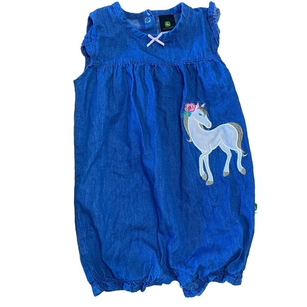 John Deere Denim Chambray Unicorn Romper Size 6/9 Months